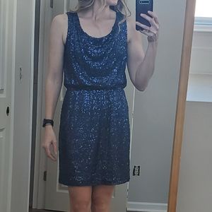 Calvin Klein Blue Sequin Sleeveless Babydoll Mini Dress